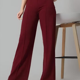 Women's High-Waist Maroon Wide-Leg Trousers